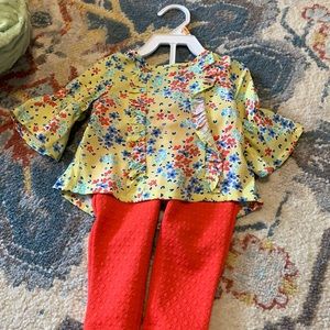 OshKosh set. Floral top and coral jeans. 12mo.